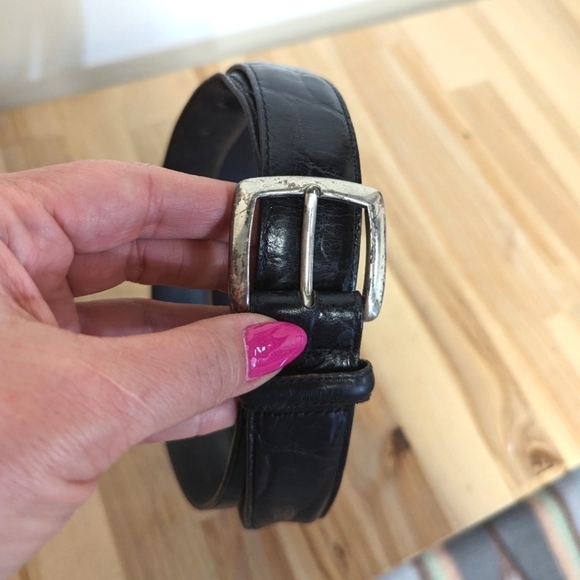 Men's Lands End Black Embossed Leather Belt 38 - Picture 1 of 7